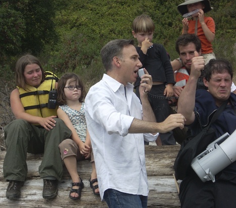 Dow Constantine addresses the crowd gathered at the beach Saturday to celebrate a judge's ruling against Glacier Northwest's proposed pier.