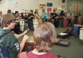 Students in Kim Davis’ third-period mathematics class play “bembe