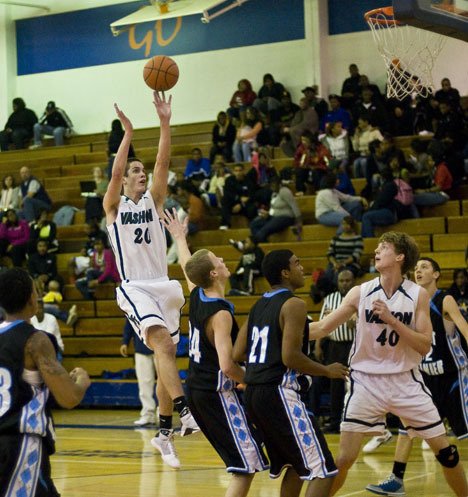 Alex Wegner shoots in the short game against Mount Rainier.