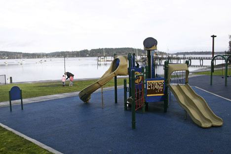 The county plans to place a steel structure in the grass near the Dockton Park playground.