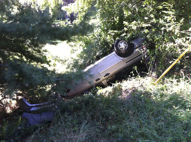 A minivan was found in the bushes off of Dockton Road Thursday morning.