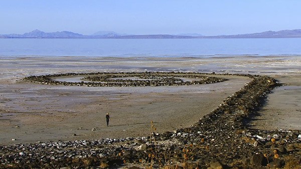 The filmmakers visited the spiral jetty in the Great Salt Lake