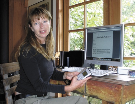 Heather Carrie shows how her digital field recorder works.