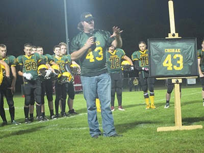 Jason Chorak addressed the crowd on Friday night