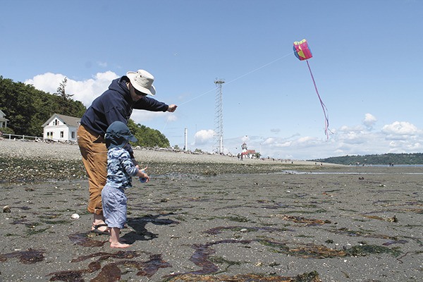 This pair enjoy the blue skies for kite flying at Point Robinson on Saturday.