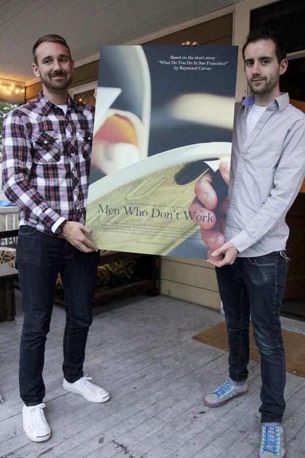 Former Islanders Andrew Franks and Alexander Atkins show off their film’s poster.