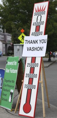 A sign at the intersection of Bank Road and the highway monitors the fundraising campaign’s progress.