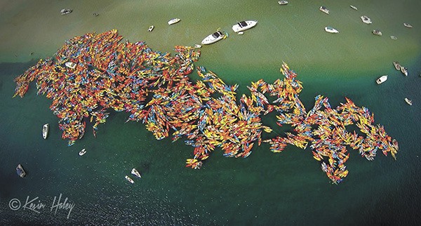 An aerial shot of the record-holding raft-up