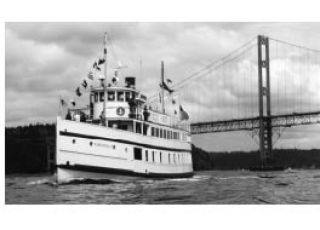 The Virginia V runs near the Tacoma Narrows bridge.