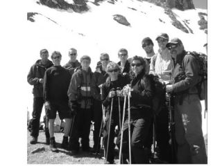 SCALING NEW HEIGHTS: Boy Scout Troop #294 members stop for a break on their hike up to Mount Rainier’s Camp Muir on Father’s Day.  Pictured from left to right are Ed Zapel