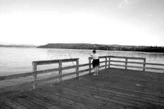 The notched railings at the end of the Tramp Harbor dock likely made it easier to heave the safe into the water.