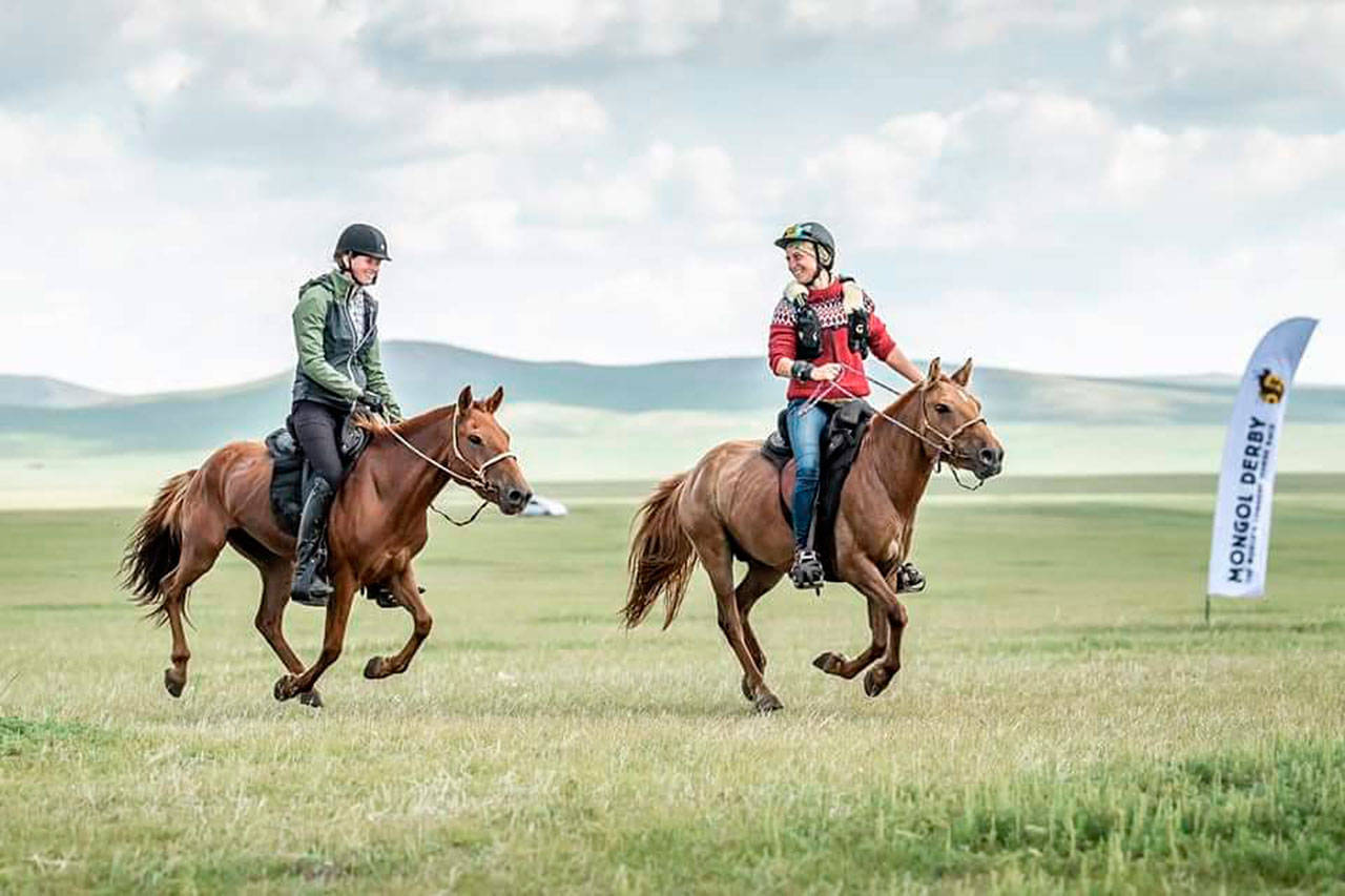Ella Mildon, left, a former islander and previous member of Vashon’s 4-H Rock Riders Club, rides across Mongolia in the Mongol Derby (Courtesy Photo).