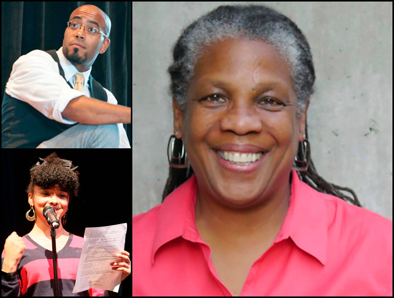 Daemond Arrindell (top left), Malea Dickerson, a student member of Just Speak (bottom left) and Trish Dziko (right) (Courtesy Photo).