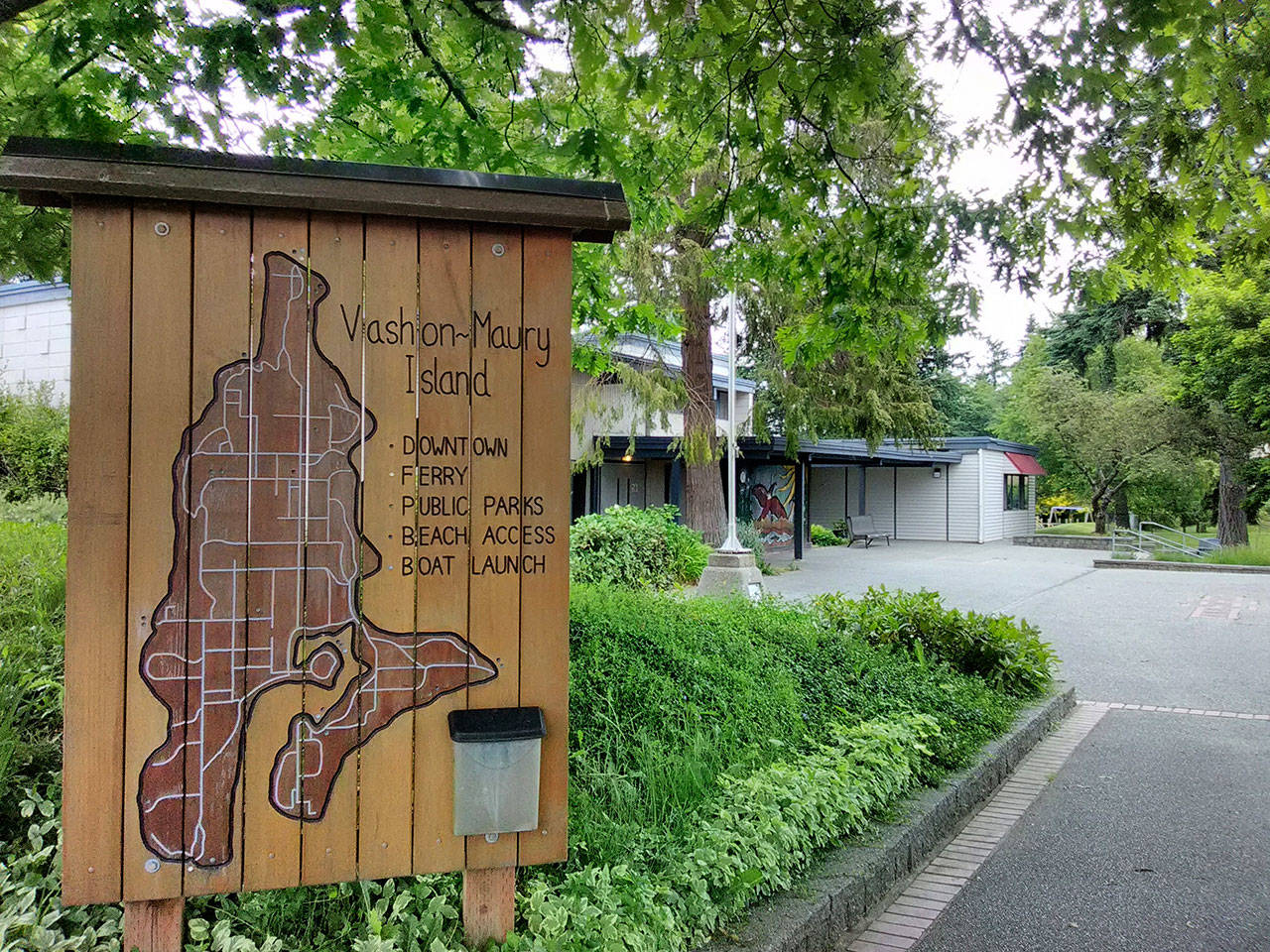 A map of Vashon-Maury Island outside Ober Park (Paul Rowley/Staff Photo).