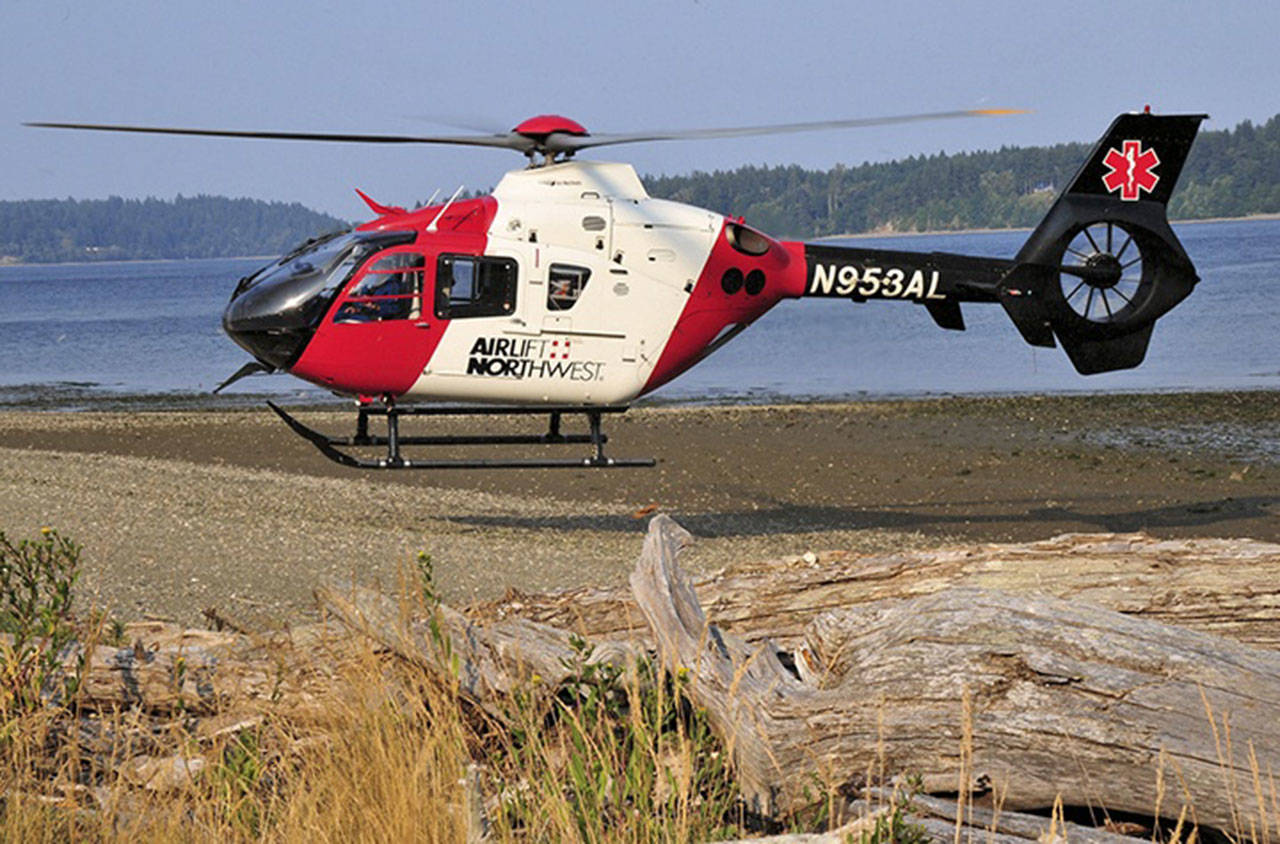 Airlift Northwest’s helicopters respond to island emergencies when a quick transport to a hospital is necessary. (File Photo)