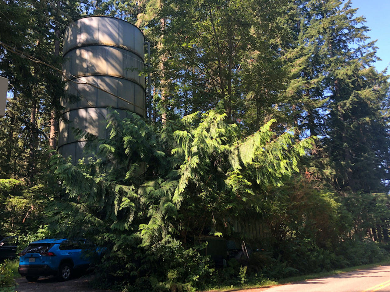 Westside’s 33-year-old water tower looms above S.W. 156th Street (Mary Bruno Photo).