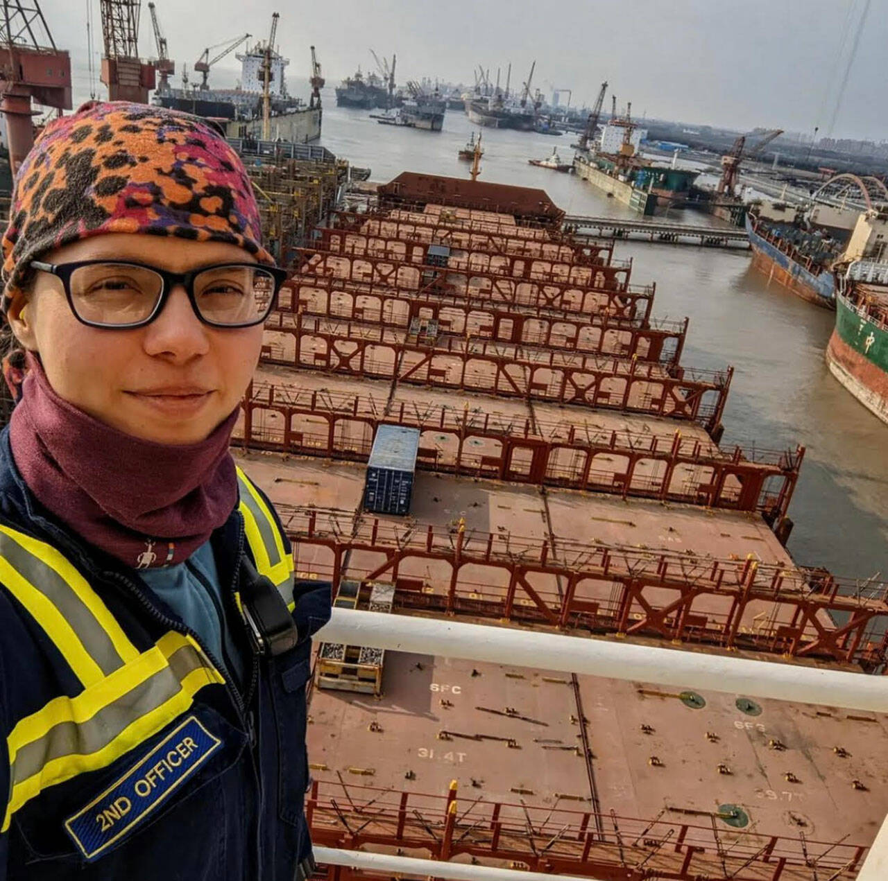 (Courtesy Madeleine Wolczko) Second Mate Madeleine Wolczko, aboard the President Wilson.