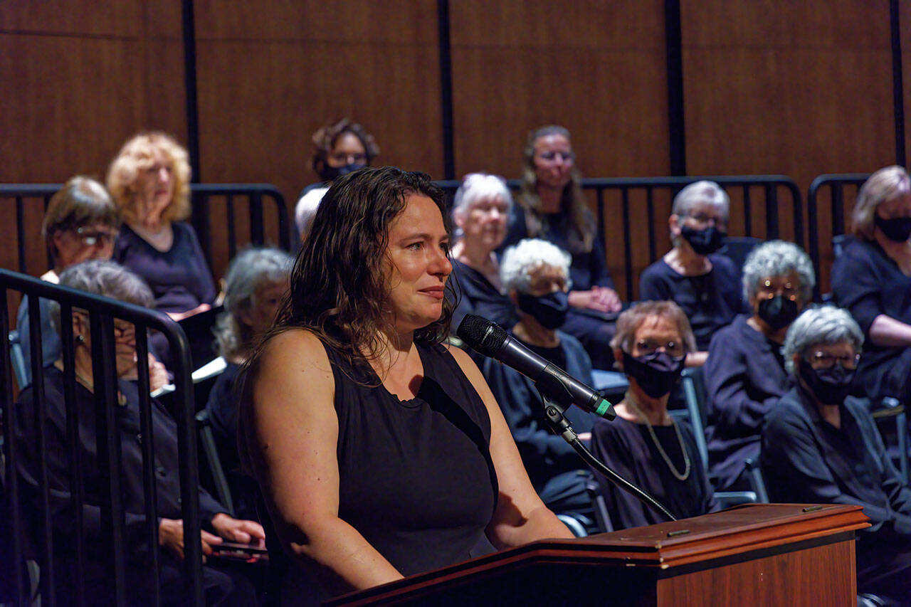 Lia Lira introduced Mozart’s “Requiem,” presented by Vashon Island Chorale, on Sept. 11. (Rick Wallace Photo)