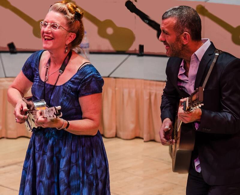 Ukelele virtuoso Del Ray, with fellow performer Adam Franklin (Courtesy Photo).