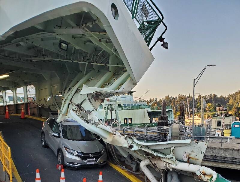 The Cathlamet made headlines when it crashed into pilings at Fauntleroy terminal on July 28, 2022. WSDOT launched an internal investigation to determine the cause of the collision (Washington State Department of Transportation).