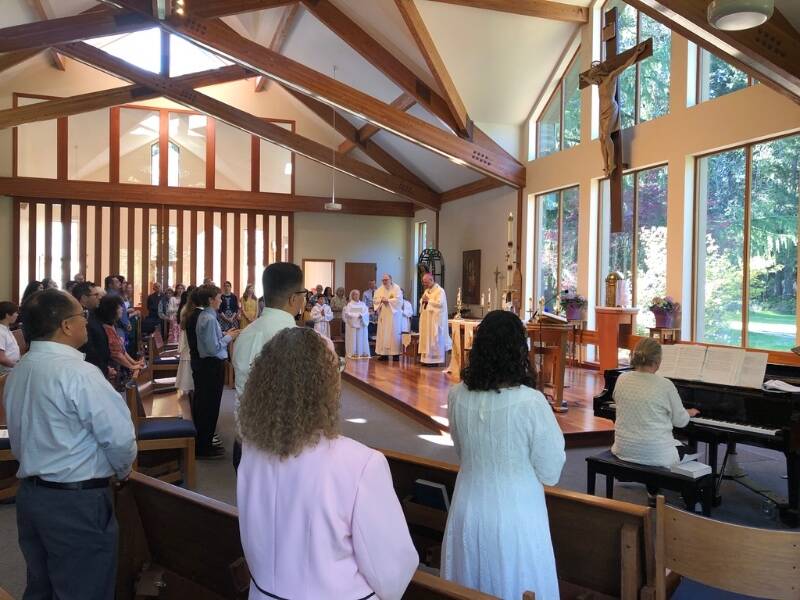 Seattle Archbishop Paul Etienne presided at a Mass with Confirmation Rite, held at St. John Vianney Church on Vashon on April 29, 2023 (St. John Vianney Catholic Church Photo).