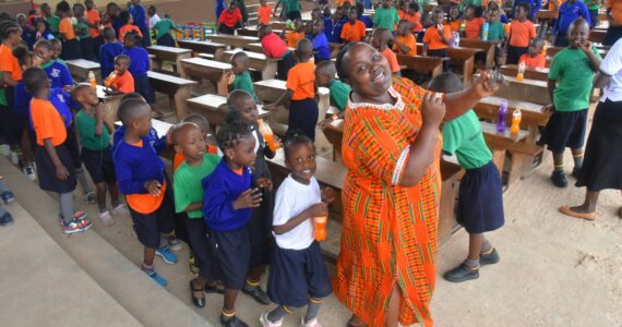 Jim Diers photos 
Vashon Primary School principal Judith Abenawe dances with students.