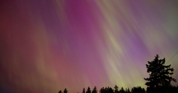 The light show from Portage, looking over Quartermaster Harbor, early in the morning on May 11 (Ray Pfortner photo).