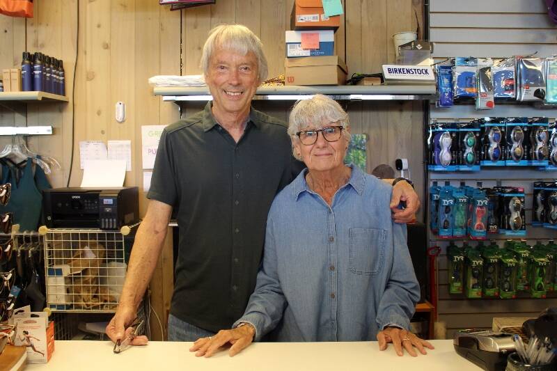 David Page and Rose Cecchini, the team behind Northwest Sports in the heart of Vashon town, are selling the store to better enjoy retirement (Alex Bruell photo).