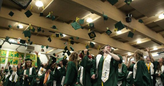 It’s official! The class of 2024 tosses their caps in the air to celebrate the end of graduation and their high school careers. (Alex Bruell photo.)