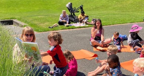Elizabeth Shepherd
Children’s librarian Amelia Lincoln Ecevedo, leading a lively outdoor story hour at Ober Park in 2023.