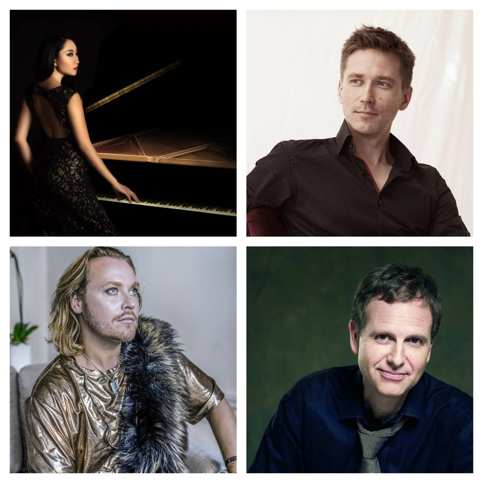 The pianists of PianoFête are (top row, left to right) Rexa Han, Vyacheslav Grayaznow, (bottom) Konstantin Soukhovetski, and Kevin Kenner. (Courtesy photos.)