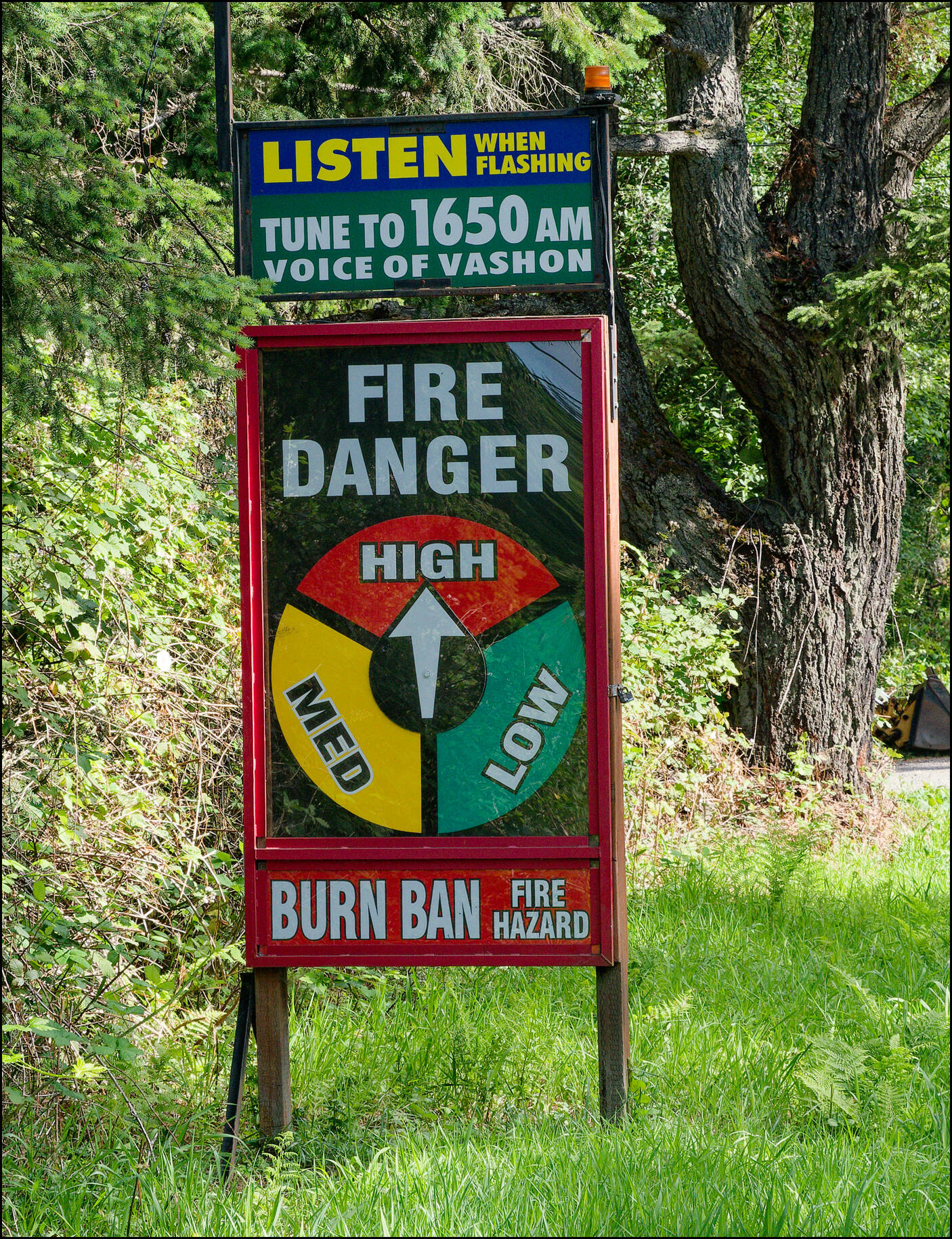 Vashon Island Fire Rescue has moved the island’s fire danger signs to high and posted a notice that a burn ban is in effect. (Courtesy photo.)