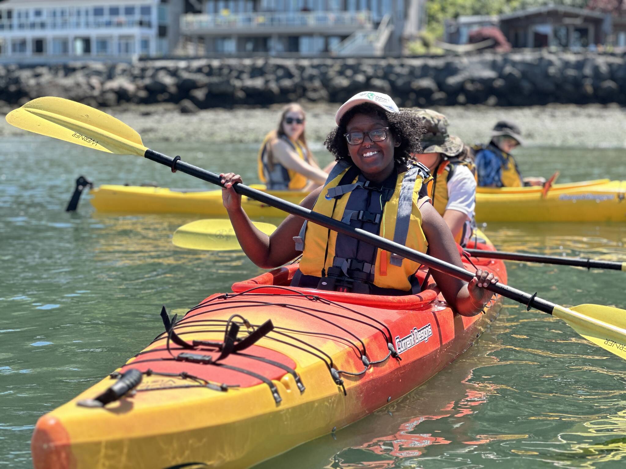 Interns at the Vashon Nature Center in early July took to kayaks to survey a kelp bed on the island’s north end. (Courtesy photo.)