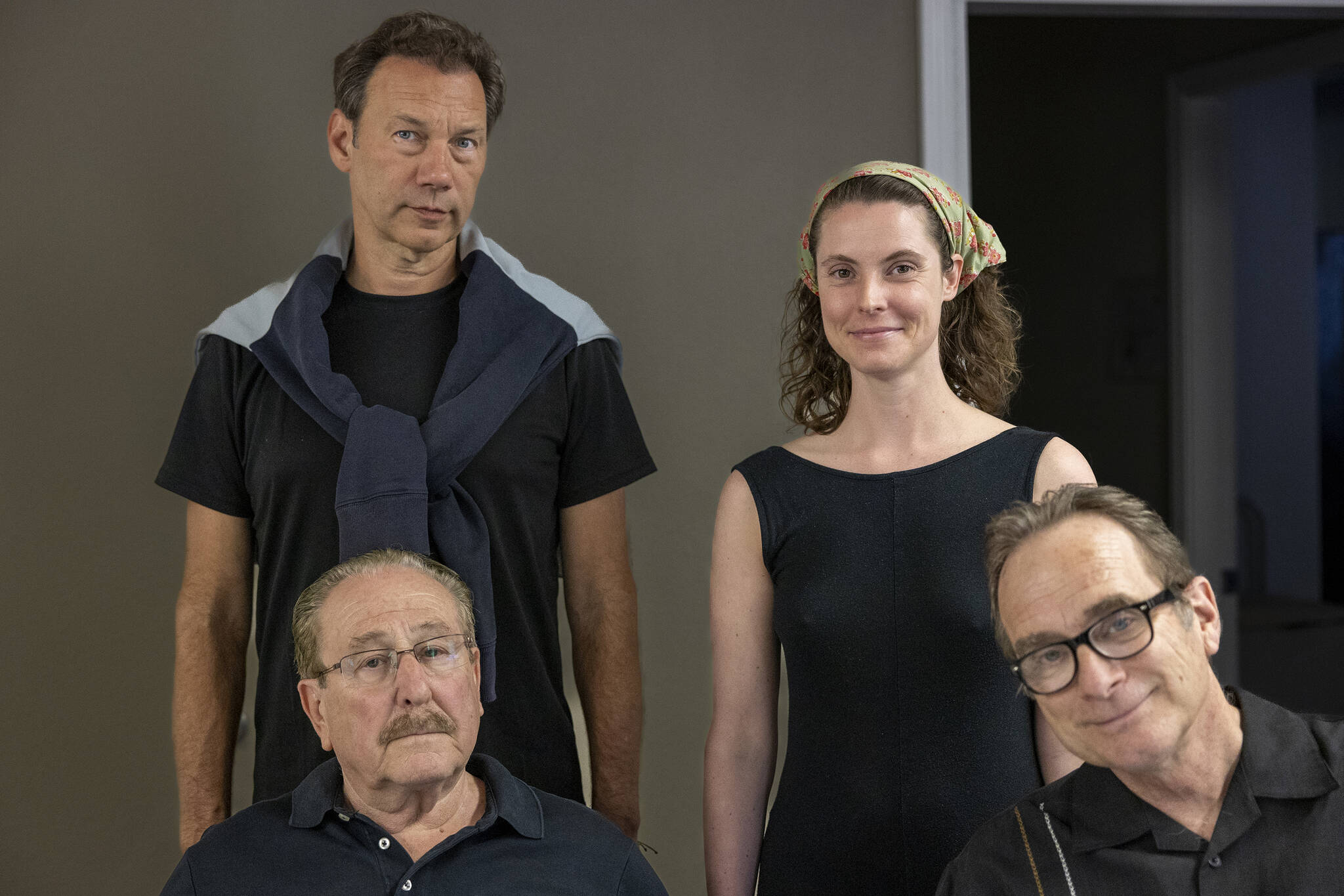 (Left to right, back row) Brian Palermo, Alyssa Norling, (left to right, front) Bill Esptein, and Reed Harvey are cast members of Drama Dock’s upcoming production of “A Public Reading of an Unproduced Screenplay about the Death of Walt Disney.” (Steven Sterne photo.)