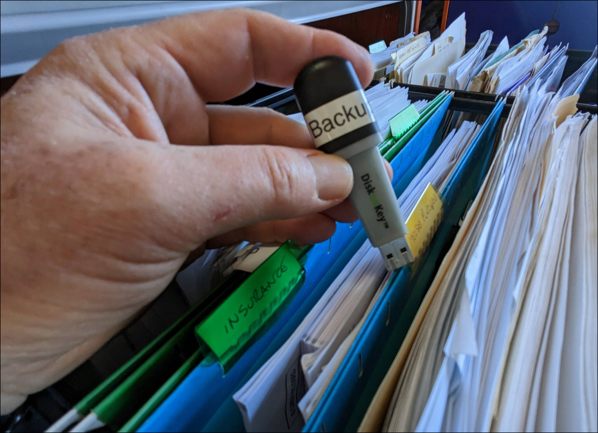 Document backups can rescue you when disaster strikes. The main thing is to have an alternate way to get important documents that you may not be able to retrieve from your home following an earthquake or other emergency. For example, you can make digital copies and back them up to a thumb drive, which you can then keep in a secure location such as a bank safe deposit box. (Courtesy photo)