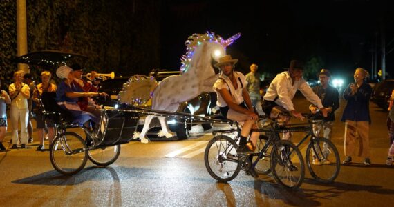 On Stupid Bike Night, makers and riders of creative contraptions take over the center of Vashon to create a once-a-year-only spectacle. (File photo)