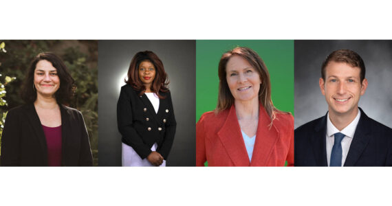 From left to right: Emily Alvarado, Kimberly Cloud, Jolie Lansdowne and Joe Fitzgibbon are running to represent the state’s 34th Legislative District, which includes Vashon-Maury Island. (Photos obtained from the candidates or their campaign websites.)