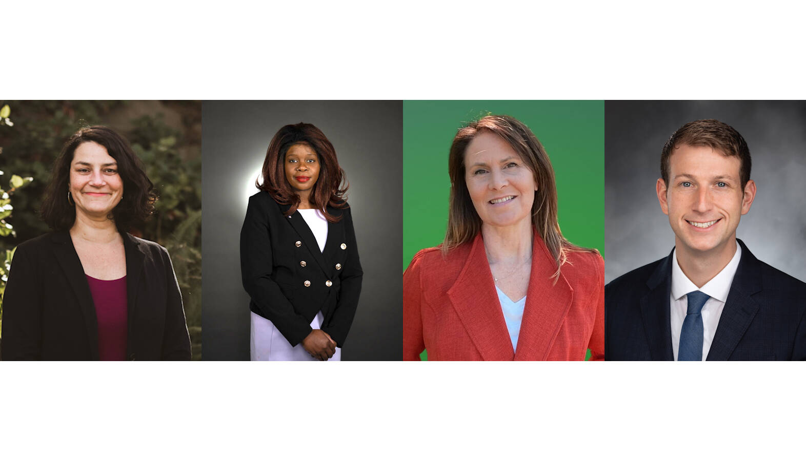 From left to right: Emily Alvarado, Kimberly Cloud, Jolie Lansdowne and Joe Fitzgibbon are running to represent the state’s 34th Legislative District, which includes Vashon-Maury Island. (Photos obtained from the candidates or their campaign websites.)