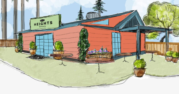 An artist's sketch shows what a grocery store at the Grange hall could look like.