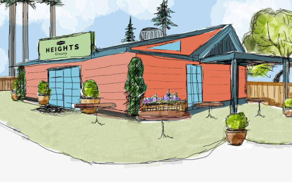 An artist's sketch shows what a grocery store at the Grange hall could look like.