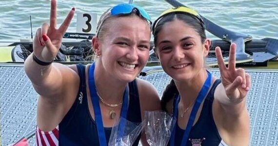 Kate Ginnis photo
Kate Kelly and teammate Zoe Tekeian celebrate after capturing silver in the Women’s eight at the 2024 U23 World Championships. Kate was in the 7th seat and Zoe was the coxswain.