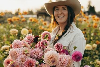 Kelsey Hall has been growing dahlias since 2018; her farm now sells more than 4,000 flowers a year, and grows up to 200 different varieties. Photo courtesy Kelsey Hall