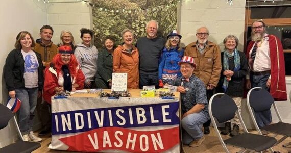 Courtesy photo
Vashon 2 Voters, a program of Indivisible Vashon, through volunteer effort, has written more than 19,000 postcards since November 2023 to voters across the country encouraging their participation in our democracy, according to program coordinator Debby Jackson. This photo, of several of the V2V writers, was taken at Indivisible Vashon's Oct. 8 meeting. Learn more about Vashon 2 Voters at indivisiblevashon.org/GOTV/