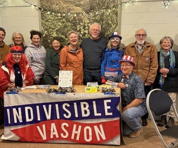 Courtesy photo
Vashon 2 Voters, a program of Indivisible Vashon, through volunteer effort, has written more than 19,000 postcards since November 2023 to voters across the country encouraging their participation in our democracy, according to program coordinator Debby Jackson. This photo, of several of the V2V writers, was taken at Indivisible Vashon's Oct. 8 meeting. Learn more about Vashon 2 Voters at indivisiblevashon.org/GOTV/