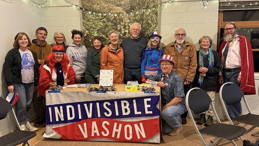 Vashon 2 Voters, a program of Indivisible Vashon, through volunteer effort, has written more than 19,000 postcards since November 2023 to voters across the country encouraging their participation in our democracy, according to program coordinator Debby Jackson. This photo, of several of the V2V writers, was taken at Indivisible Vashons Oct. 8 meeting. Learn more about Vashon 2 Voters at indivisiblevashon.org/GOTV. (Courtesy photo)