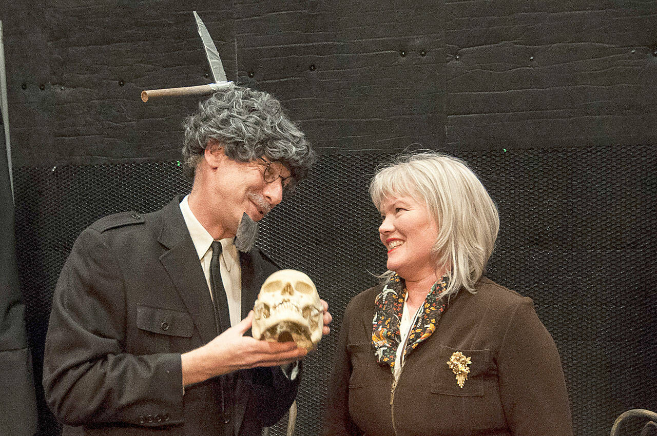 “Variations on the Death of Trotsky,” the final play in 2018’s one-act Drama Dock collection, showed the audience the leader of the Russian Revolution (Harris Levinson) with Mrs. Trotsky (Jill Bulow). (Peter Serko photo)