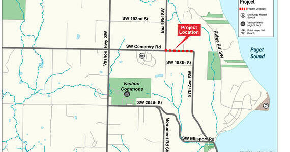 King County Roads image
This image shows, in red, where Cemetery Road will be closed for much of November for drainage improvement work.