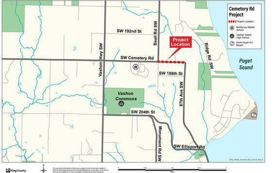 King County Roads image
This image shows, in red, where Cemetery Road will be closed for much of November for drainage improvement work.