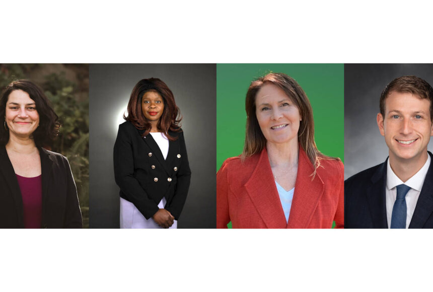 <p>From left to right: Emily Alvarado, Kimberly Cloud, Jolie Lansdowne and Joe Fitzgibbon are running to represent the state’s 34th Legislative District, which includes Vashon-Maury Island. (Photos obtained from the candidates or their campaign websites.)</p>