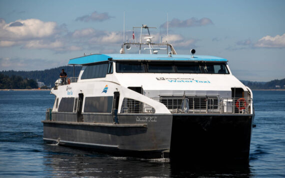 The Sally Fox water taxi arrives to ferry people to and from the annual Strawberry Festival on Vashon Island on July 17, 2021.